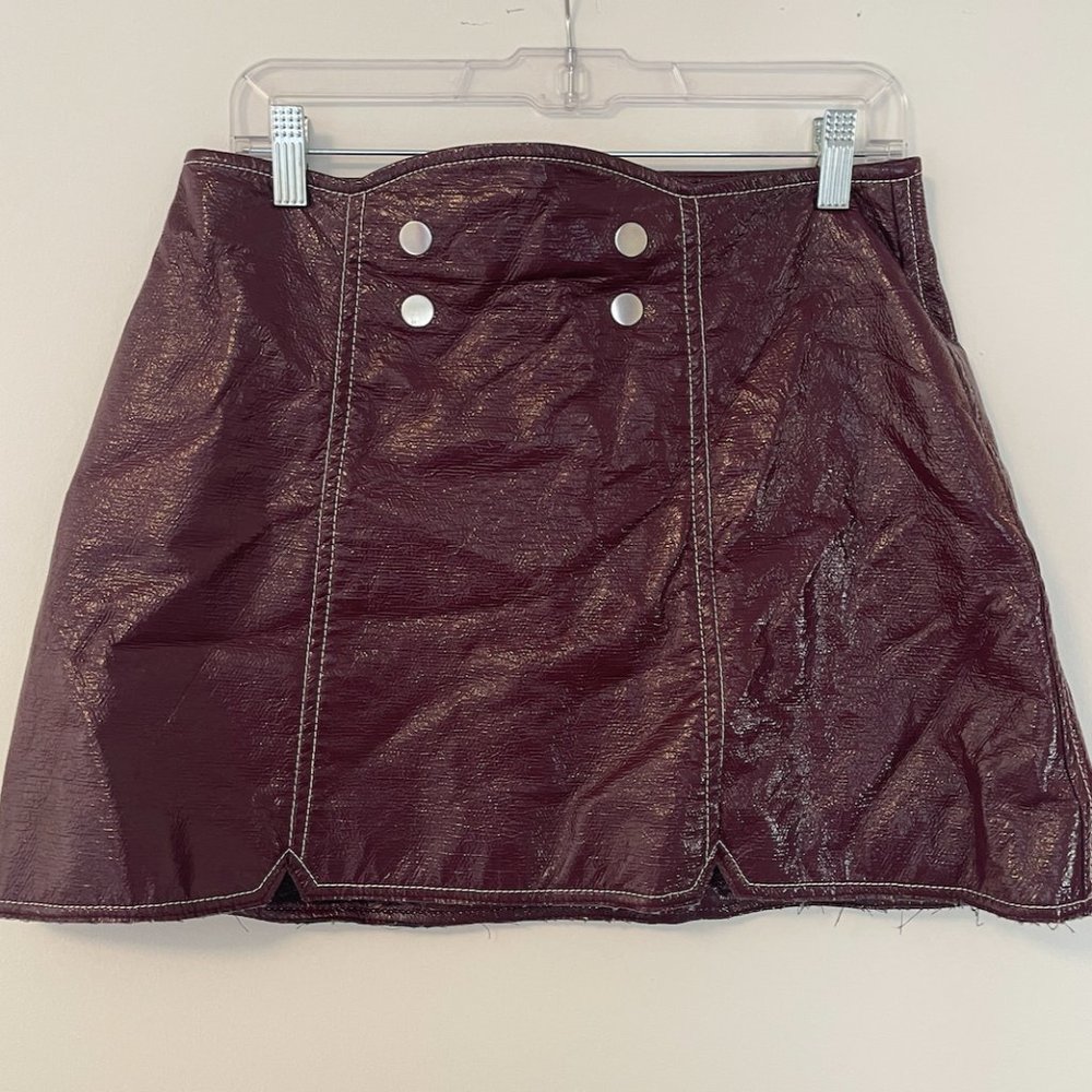Misha Nonoo- Vegan Patent Effect Burgundy Mini Skirt